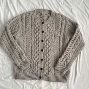 L.L. Bean 1912 Heritage Fisherman's Cardigan Sweater Size L %100 wool